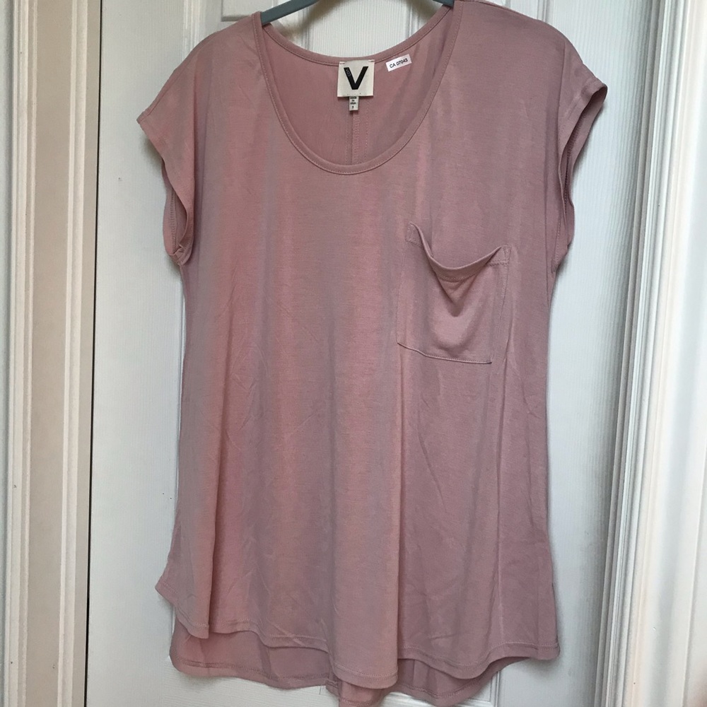 COA Dusty Rose Woven Chest Pocket Tee Top